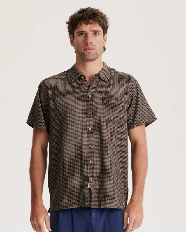 Plus Size Men's Checkered Short Sleeve Shirts in Brown and Tan for a Rustic and Comfortable StyleRounder SS Shirt - Brown