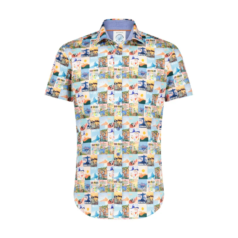 Plus Size Men's Short Sleeve Shirts with Roll - Up Sleeves in Charcoal for a Casual and Adjustable StyleA Fish Named Fred Posters SS Shirt Light Blue