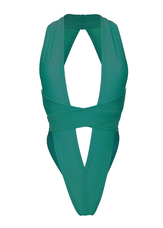 Woman Swimsuit High-Cut Thong Monokini / CRISS-CROSS SWIM BALI GREEN