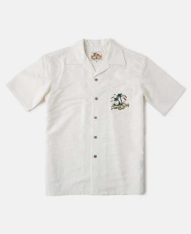 Men's Linen - Cotton Blend Short Sleeve Shirts in Khaki with Chest Pockets for a Practical and Casual OptionTropical Plants Jacquard Aloha Shirt