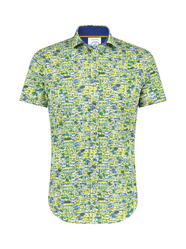 Men's Short Sleeve Chambray Shirts in Light Blue with a Button - Down Collar for a Relaxed and Stylish LookA Fish Named Fred Favela SS Shirt Yellow/Green