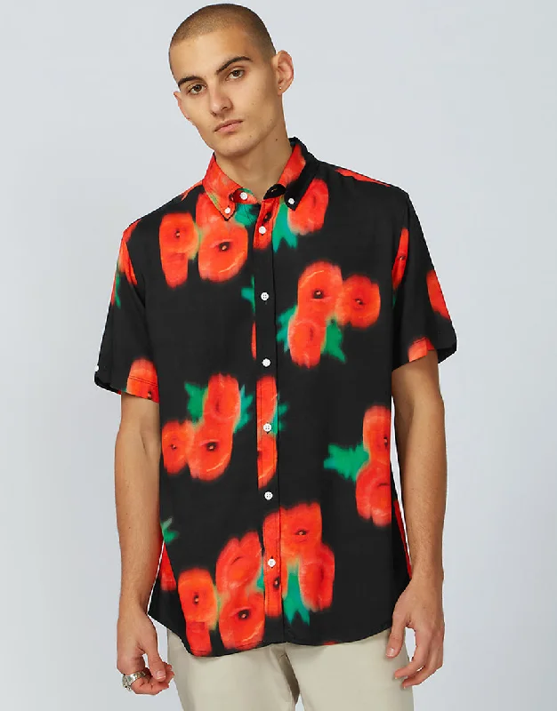 Plus Size Men's Solid - Color Short Sleeve Shirts in Burgundy for a Sophisticated and Easy - to - Match OptionBen Sherman Black Blurred Floral Mod Short Sleeve Shirt