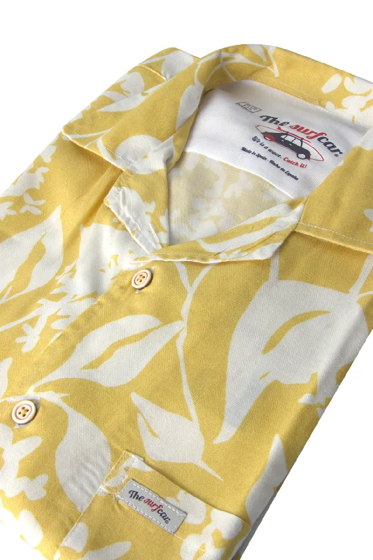 Men's Slim Fit Linen Short Sleeve Shirts in Natural Beige for a Summer Beach LookThe Surf Car S.Bowl Print SS Shirt Yellow