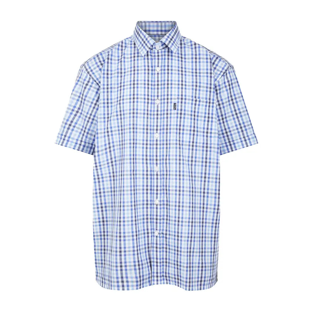 Men's Striped Linen - Blend Short Sleeve Shirts in Blue and White for a Nautical ThemeChampion Doncaster Short Sleeve Shirt