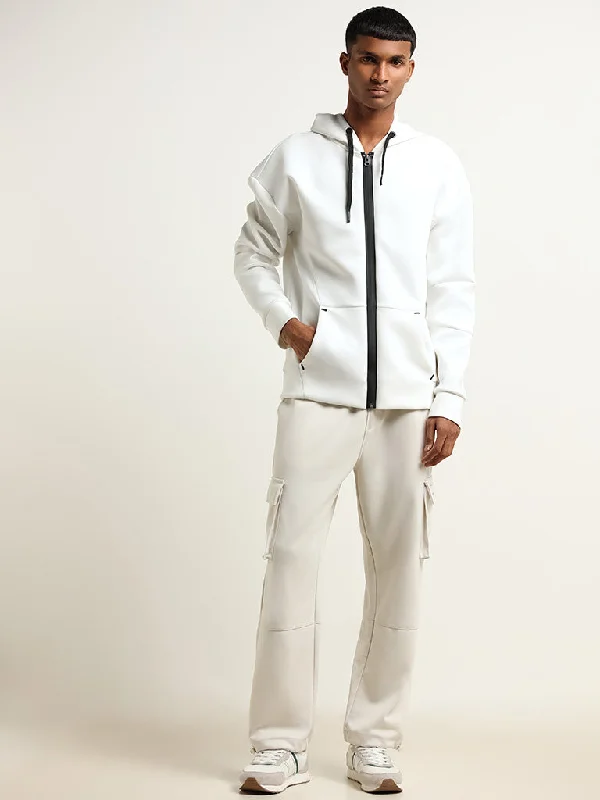 Men's Patch - Worked Sweatpants in Multicolor for a Unique and Fashion - Forward LookStudiofit Cream Straight-Fit Mid-Rise Cotton Blend Cargo Track Pants