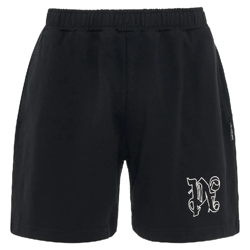 Men's pastel - colored cotton shorts for a spring - friendly outfitPalm Angels Monogram Statement Black Sweat Shorts