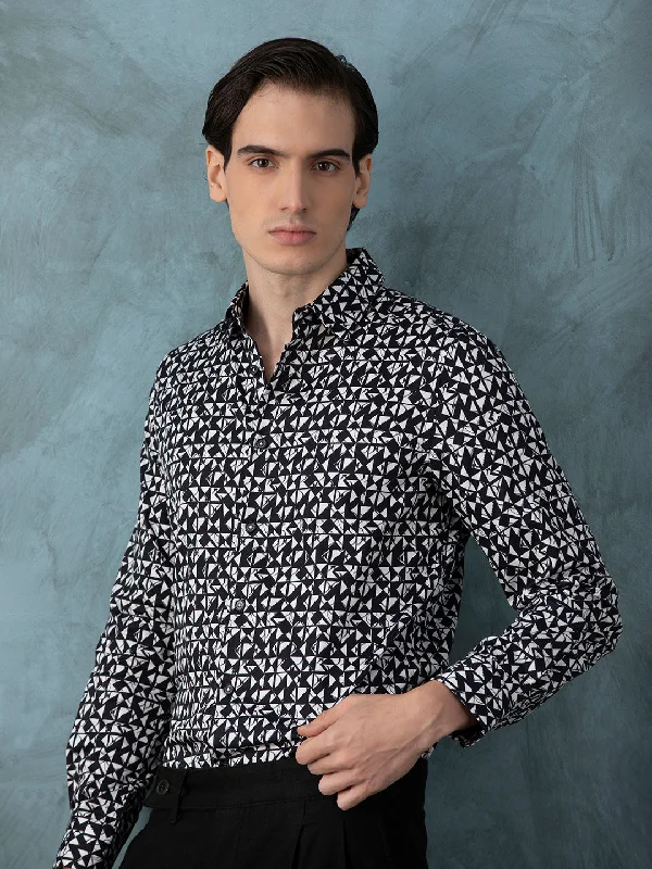 Men's Embroidered Detail Casual Shirts in Beige for a Touch of EleganceBlack Printed Shirt