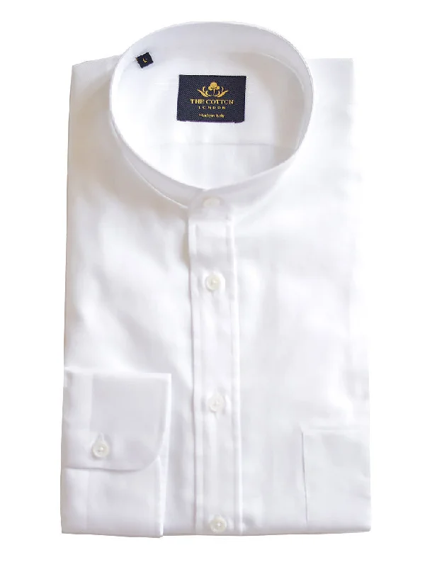 Men's Wrinkle - Resistant Polyester Blend Casual Shirts for Easy Travel and MaintenanceCanclini White Band Collar Shirt