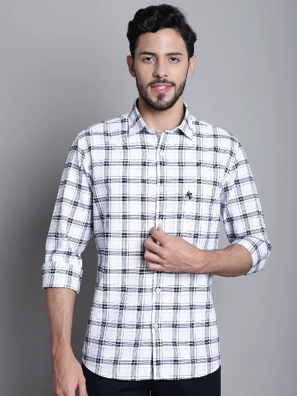 Men's Button - Down Oxford Casual Shirts in Crisp White for a Classic and Versatile StyleMen's White Casual Medium Checks Full Sleeve Shirt