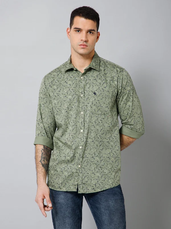 Men's Moisture - Wicking Performance Fabric Casual Shirts for Outdoor ActivitiesMen's Light Olive Casual Floral Print Full Sleeve Shirt