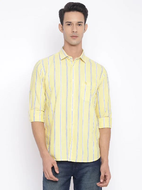 Men's Short - Sleeve Linen Casual Shirts in Light Khaki for a Breathable Summer OptionMen's Lemon Yellow Casual Broad Stripe Full Sleeve Shirt