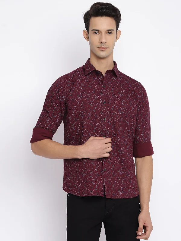 Men's Retro - Style Hawaiian Print Casual Shirts in Bold Patterns for a Tropical VacationMen's Maroon Casual Floral Print Full Sleeve Shirt