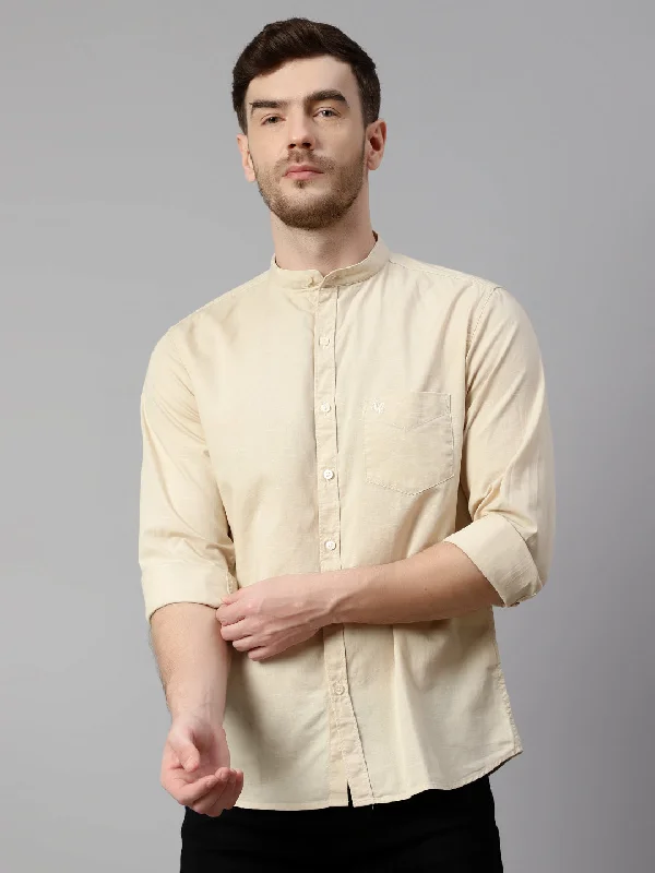 Men's Sustainable Recycled Material Casual Shirts for Eco - Conscious ConsumersMen's Beige Casual Plain Full Sleeve Shirt