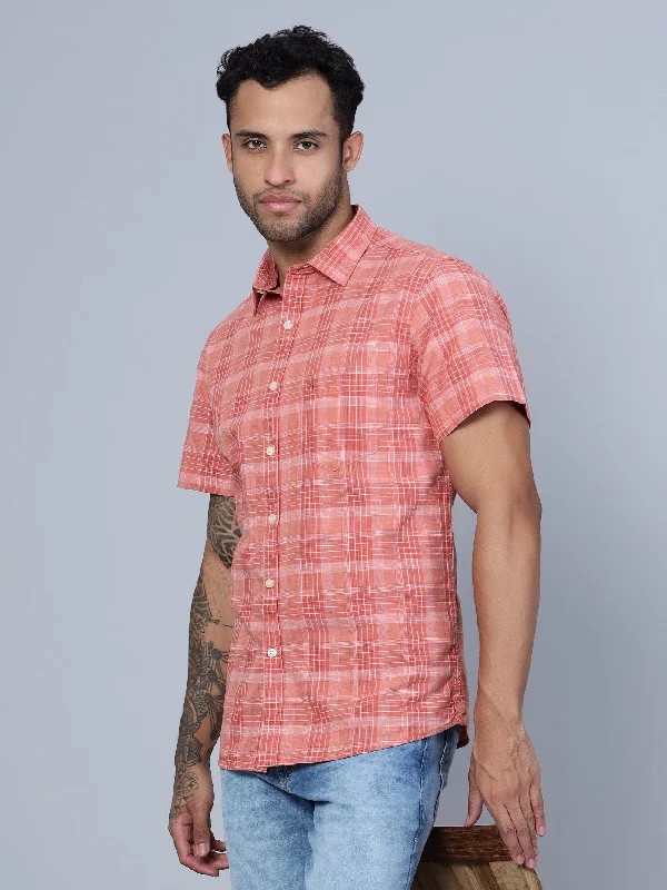 Men's Distressed Denim Casual Shirts with Frayed Edges for a Trendy and Rugged LookMen's Red Casual Medium Checks Half Sleeve Shirt