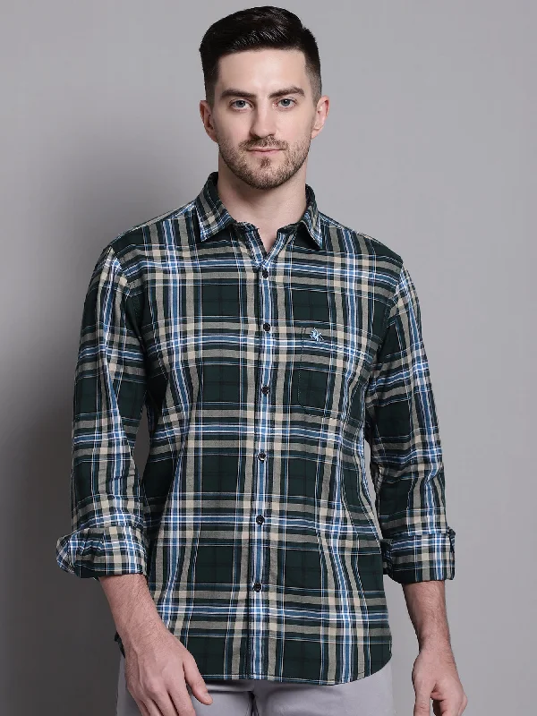 Men's Embroidered Detail Casual Shirts in Beige for a Touch of EleganceMen's Dark Green Casual Big Checks Full Sleeve Shirt