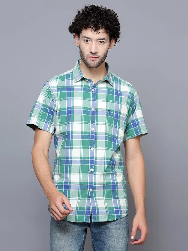 Men's Organic Cotton Casual Shirts with a Soft Handfeel for Everyday ComfortMen's Green Casual Big Checks Half Sleeve Shirt