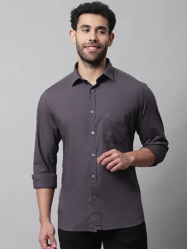 Plus Size Men's Plaid Flannel Casual Shirts in Earth Tones for a Cozy Fall OutfitMen's Dark Grey Casual Plain Stretch Full Sleeve Shirt