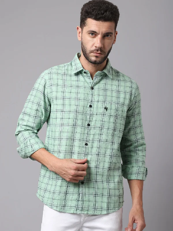 Men's Embroidered Detail Casual Shirts in Beige for a Touch of EleganceMen's Light Green Casual Medium Checks Full Sleeve Shirt