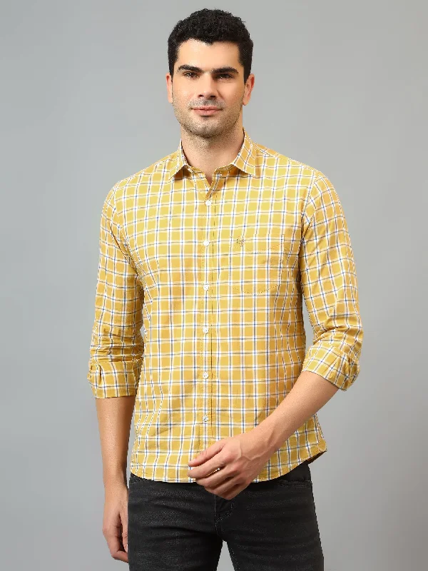 Men's Distressed Denim Casual Shirts with Frayed Edges for a Trendy and Rugged LookMen's Mustard Casual Small Checks Full Sleeve Shirt