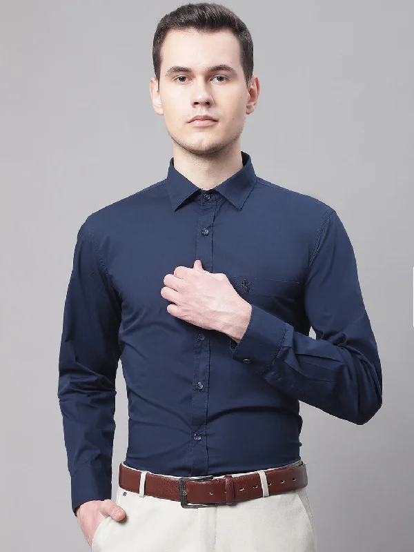 Men's Button - Down Oxford Casual Shirts in Crisp White for a Classic and Versatile StyleMen's Navy Blue Casual Plain Stretch Full Sleeve Shirt