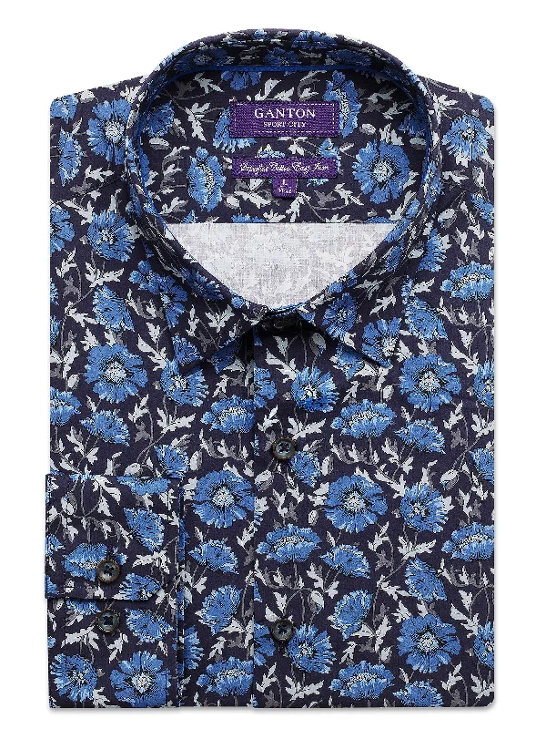 Men's Two - Tone Contrast Panel Casual Shirts in White and Navy for a Stylish and Eye - Catching DesignCooper Liberty Print Shirt