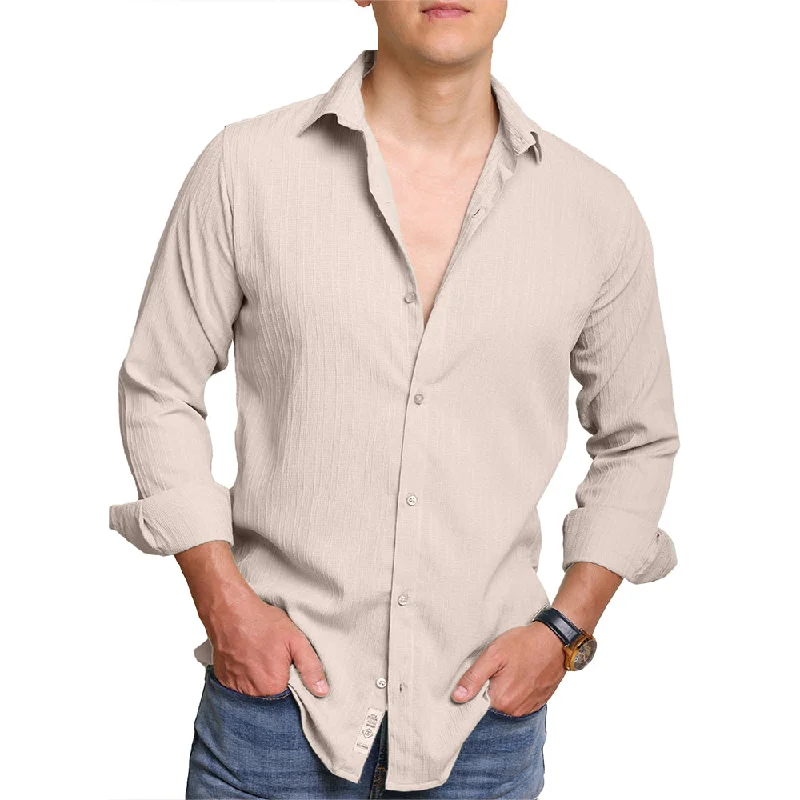 Men's Sustainable Recycled Material Casual Shirts for Eco - Conscious ConsumersCrushed Self Stripe Light Cream Shirt