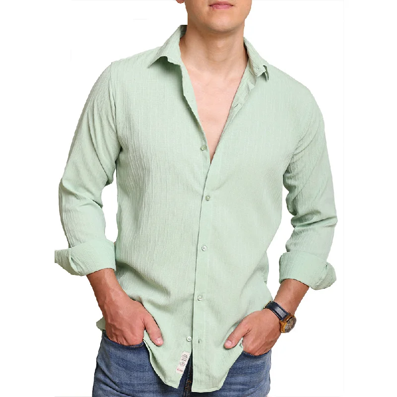 Men's Stretch - Fabric Casual Shirts in Navy Blue for a Comfortable and Flexible FitCrushed Self Stripe Light Green Shirt