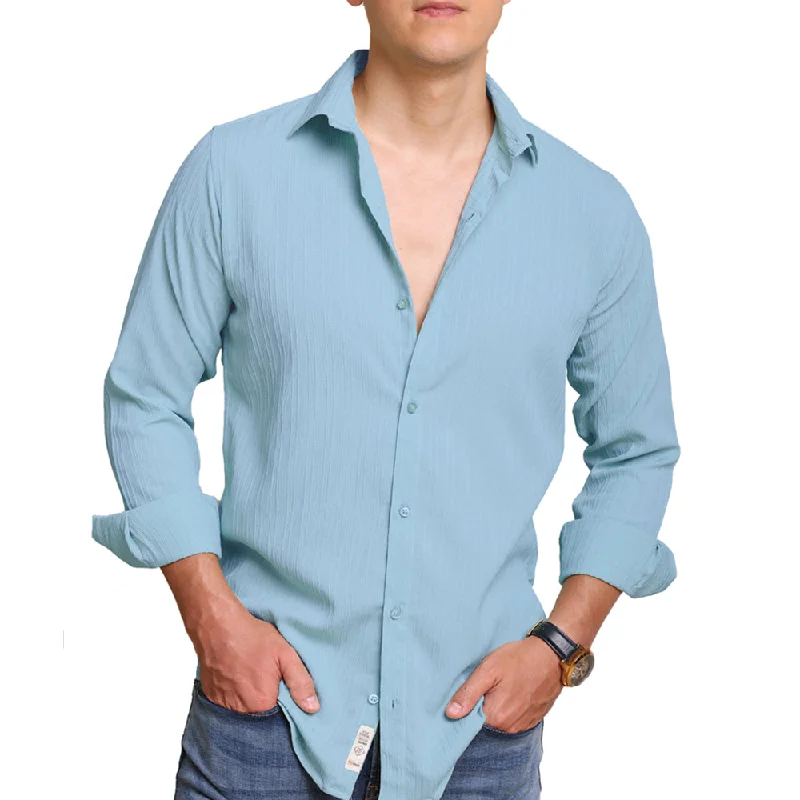 Men's Long - Line Oversized Casual Shirts in Dark Gray for a Relaxed and Modern LookCrushed Stripe Shirt Sky Blue Color