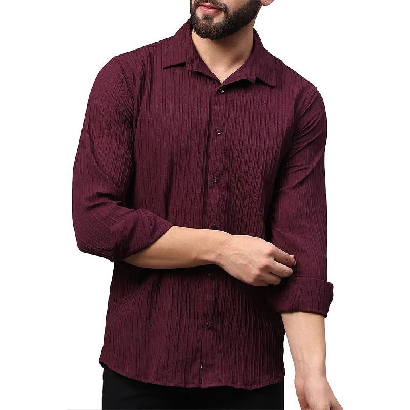 Men's Graphic - Printed Casual Shirts with Pop - Culture References for a Fun and Stylish LookCrushed Self Stripe Maroon Shirt