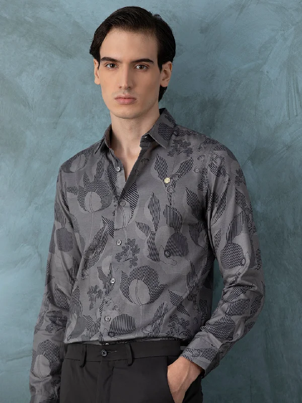 Men's Graphic - Printed Casual Shirts with Pop - Culture References for a Fun and Stylish LookGrey Floral Printed Shirt