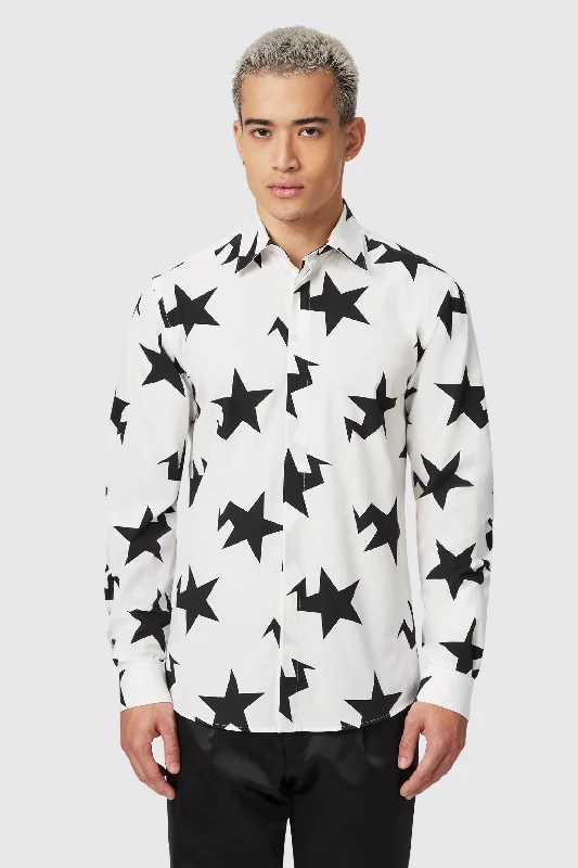 Men's Organic Cotton Casual Shirts with a Soft Handfeel for Everyday ComfortGrosjean Slim Fit White Cotton Star Print Shirt