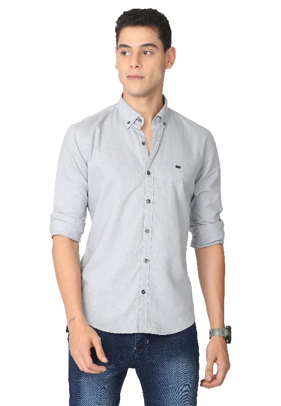 Men's Two - Tone Contrast Panel Casual Shirts in White and Navy for a Stylish and Eye - Catching DesignLight Grey Stain Twill Shirt