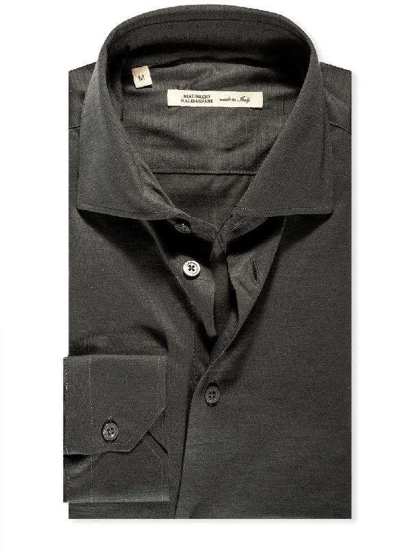 Men's Long - Line Oversized Casual Shirts in Dark Gray for a Relaxed and Modern LookJersey Spread Collar Shirt Green