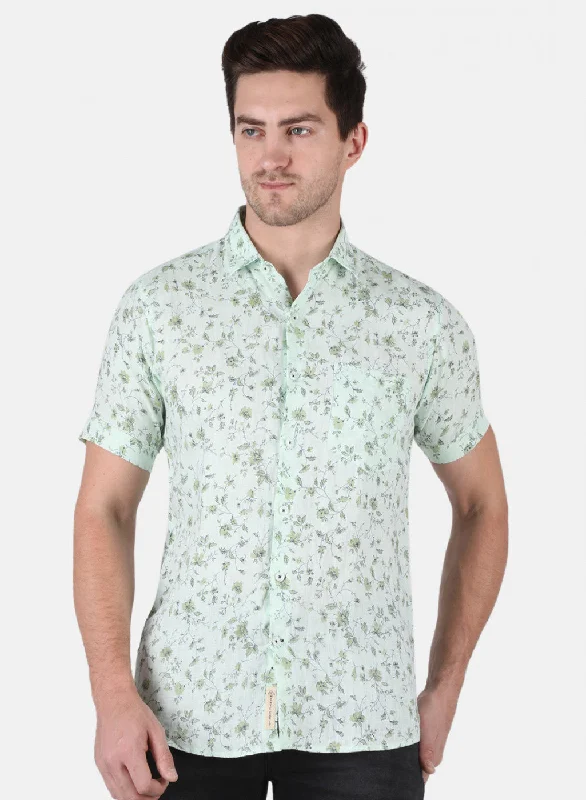 Men's Thermal - Lined Casual Shirts in Black for Added Warmth in Cold WeatherMen Green Printed Shirt