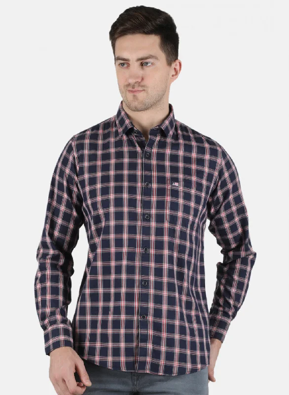 Men's Distressed Denim Casual Shirts with Frayed Edges for a Trendy and Rugged LookMen NAvy Blue Check Shirt