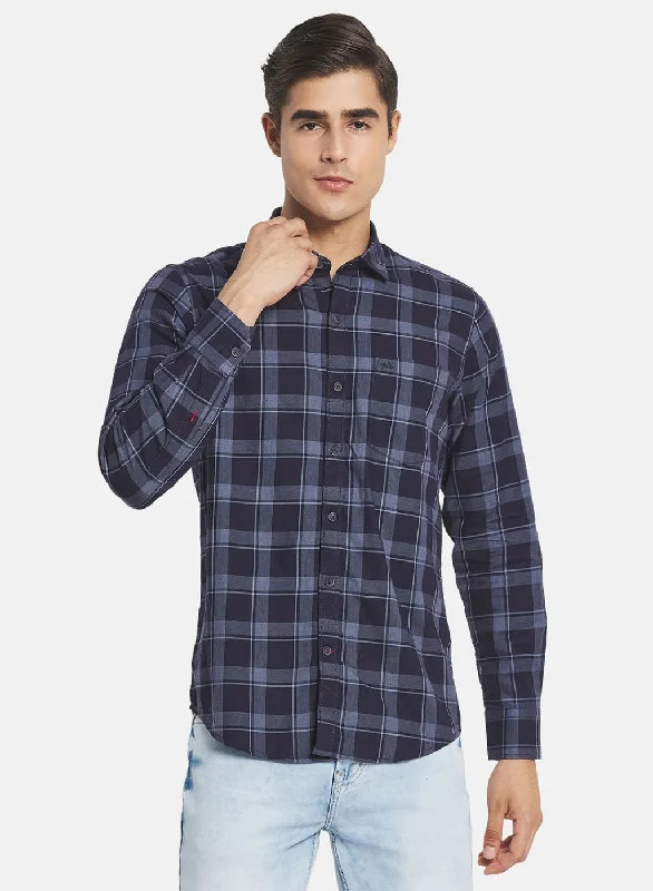 Men's Button - Down Oxford Casual Shirts in Crisp White for a Classic and Versatile StyleMen Navy Blue Check Shirt