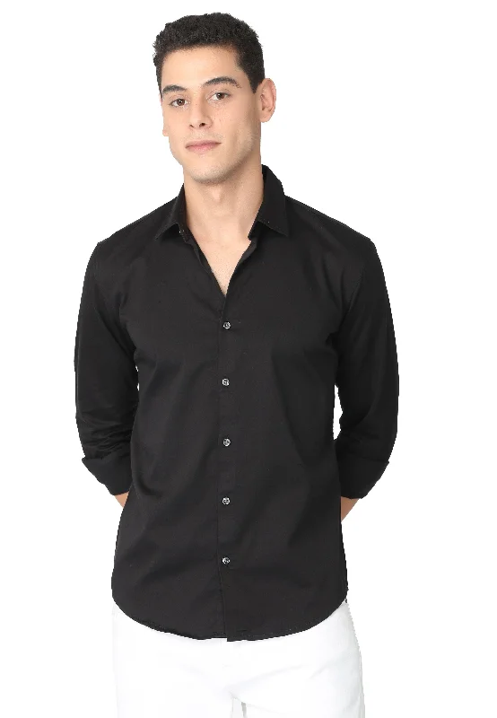 Men's Tailored Fit Checkered Casual Shirts in Multicolor for a Smart - Casual EnsemblePure Black Stain Twill Shirt