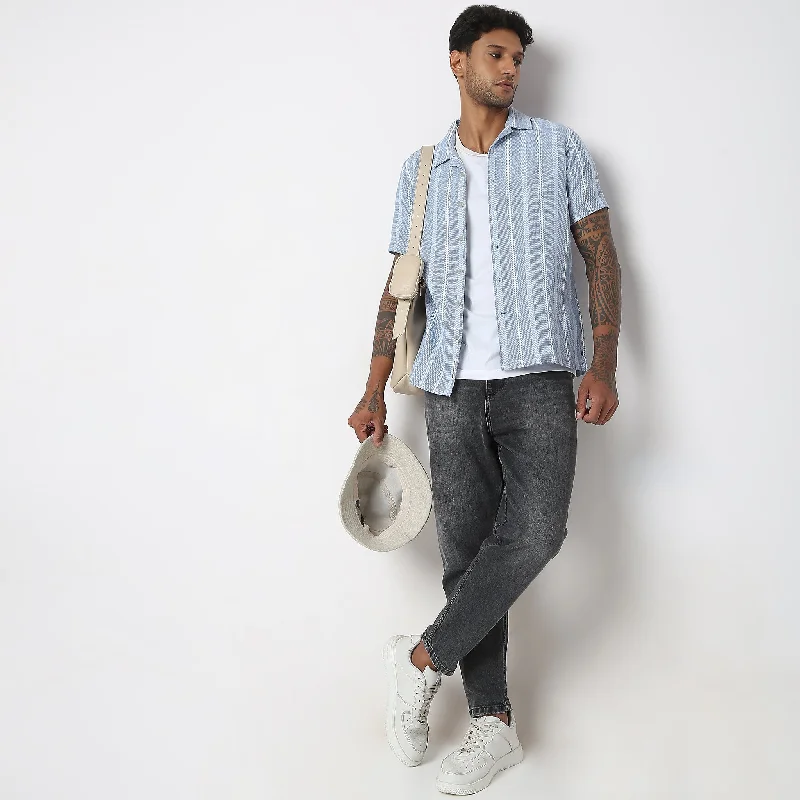 Men's Long - Line Oversized Casual Shirts in Dark Gray for a Relaxed and Modern LookRegular Fit Striped Shirt