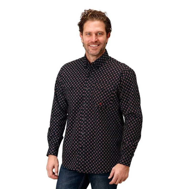 Men's Thermal - Lined Casual Shirts in Black for Added Warmth in Cold WeatherRoper Western Shirt Mens L/S Foulard Print Black 03-001-0325-1007 BL