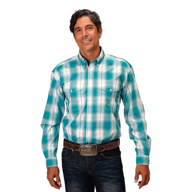 Men's Button - Down Oxford Casual Shirts in Crisp White for a Classic and Versatile StyleRoper Western Shirt Mens L/S Ombre Turquoise 03-001-0378-4046 BU