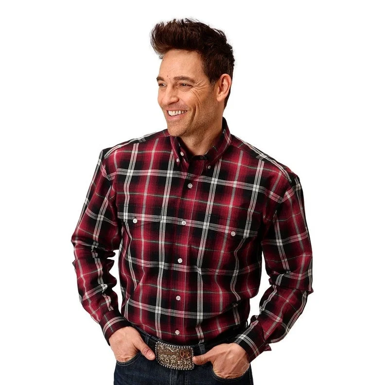 Plus Size Men's Plaid Flannel Casual Shirts in Earth Tones for a Cozy Fall OutfitRoper Western Shirt Mens L/S Plaid Button Red 03-001-0378-7026 RE