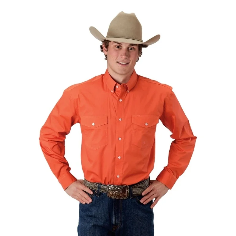 Men's Linen Blend Casual Shirts with Roll - Up Sleeves for a Summer Beach LookRoper Western Shirt Mens L/S Solid Button Orange 03-001-0365-1070 OR