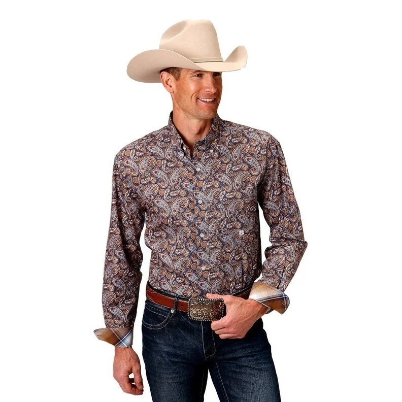 Men's Long - Line Oversized Casual Shirts in Dark Gray for a Relaxed and Modern LookRoper Western Shirt Mens Long Sleeve Pleating Blue 03-001-0326-2010 BU