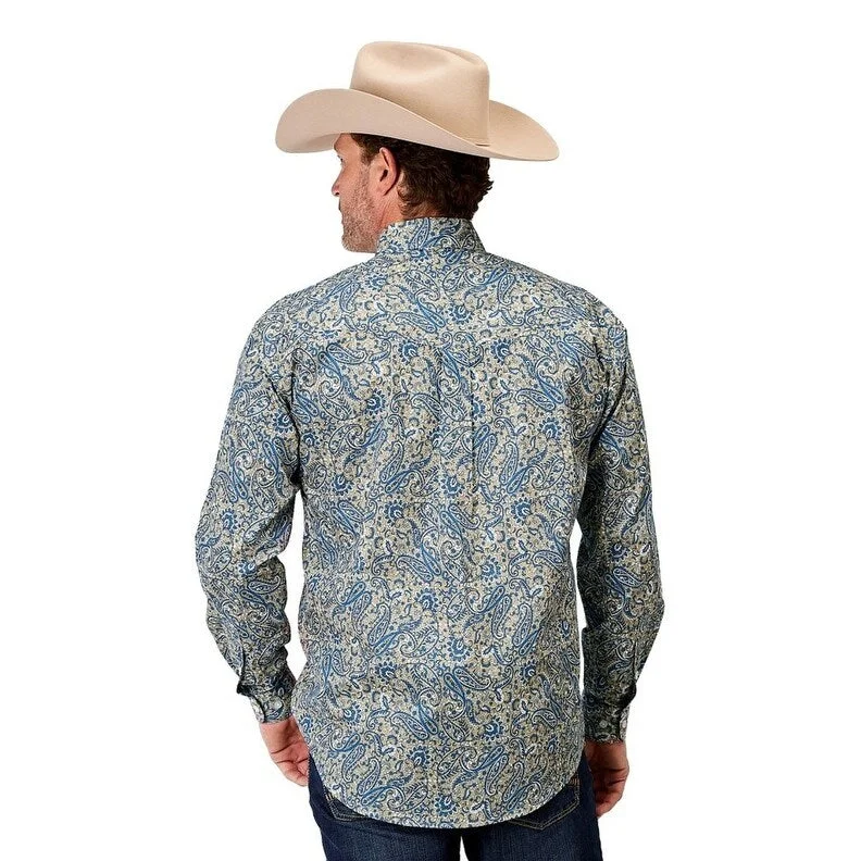 Men's Thermal - Lined Casual Shirts in Black for Added Warmth in Cold WeatherRoper Western Shirt Mens Paisley Snap L/S Blue 03-001-0325-2025 BU