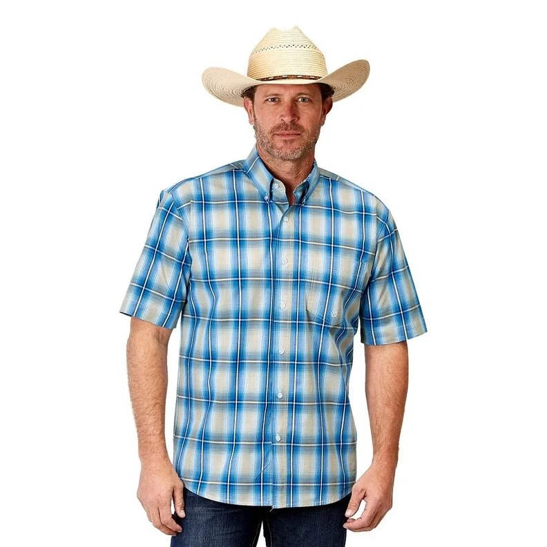 Men's Short - Sleeve Linen Casual Shirts in Light Khaki for a Breathable Summer OptionRoper Western Shirt Mens S/S Plaid Ombre Blue 03-002-0379-2098 BU