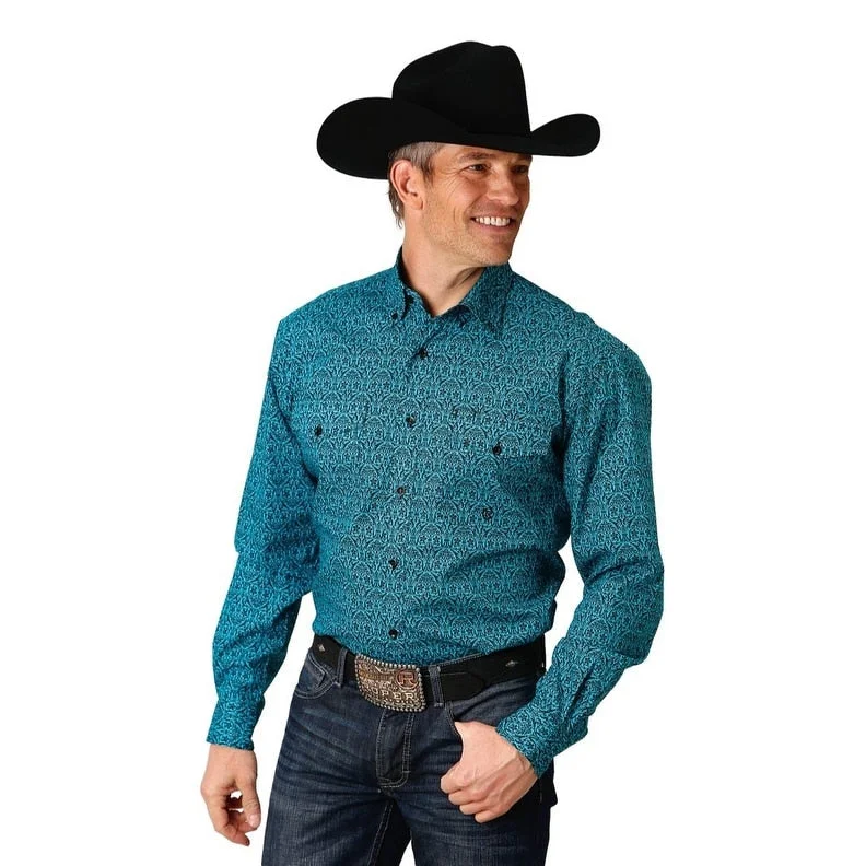 Men's Wrinkle - Resistant Polyester Blend Casual Shirts for Easy Travel and MaintenanceRoper Western Shirt Mens Vintage L/S Teal 03-001-0325-6016 GR