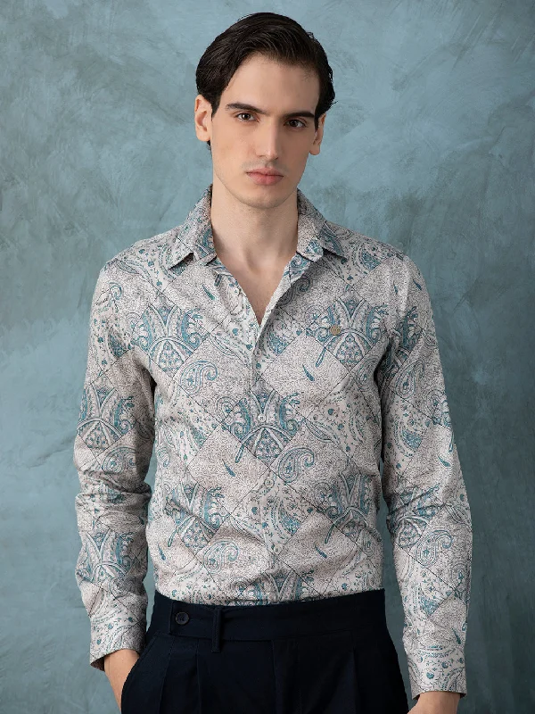 Men's Wrinkle - Resistant Polyester Blend Casual Shirts for Easy Travel and MaintenanceSea Green Printed Shirt