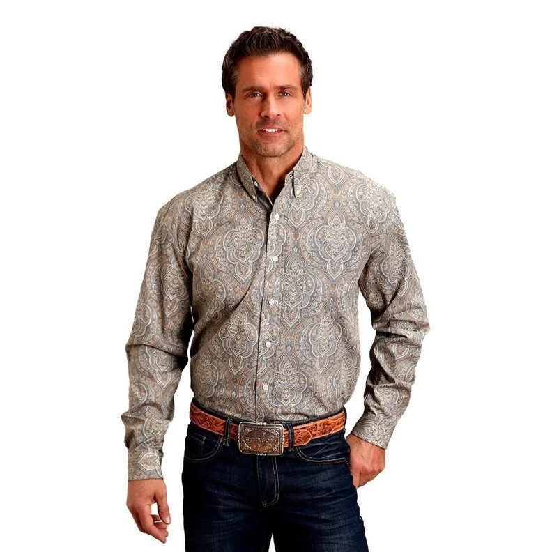 Men's Wrinkle - Resistant Polyester Blend Casual Shirts for Easy Travel and MaintenanceStetson Western Shirt Mens L/S Button Brown 11-001-0526-6003 BR