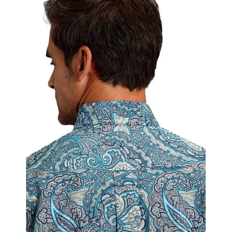 Men's Distressed Denim Casual Shirts with Frayed Edges for a Trendy and Rugged LookStetson Western Shirt Mens L/S Button Paisley Blue 11-001-0526-5013 BU