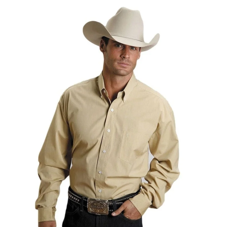 Men's Wrinkle - Resistant Polyester Blend Casual Shirts for Easy Travel and MaintenanceStetson Western Shirt Mens L/S Solid Button Gold 11-001-0566-0032 YE